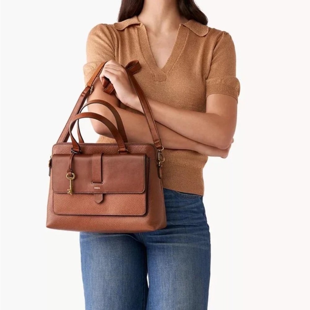 Fossil Kinley Satchel Elegant Brown Leather Handbag